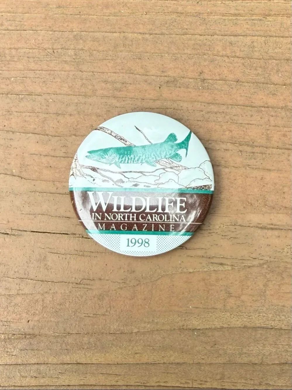 Vintage 1998 North Carolina Wildlife Magazine Pin Button Muskie